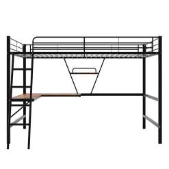 Okwish Lit Mezzanine 90 x 200 cm - Lit Simple avec Bureau en L et Étagère - Métal + MDF - Sans Matelas - Noir* Lit Mezzanine