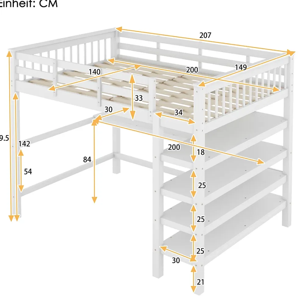 Okwish Lit Mezzanine 140 x 200 cm - Lit enfant avec Bureau et Rangements - Pin + MDF - Sans Matelas - Blanc* Lit Mezzanine