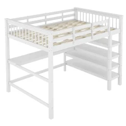 Okwish Lit Mezzanine 140 x 200 cm - Lit enfant avec Bureau et Rangements - Pin + MDF - Sans Matelas - Blanc* Lit Mezzanine