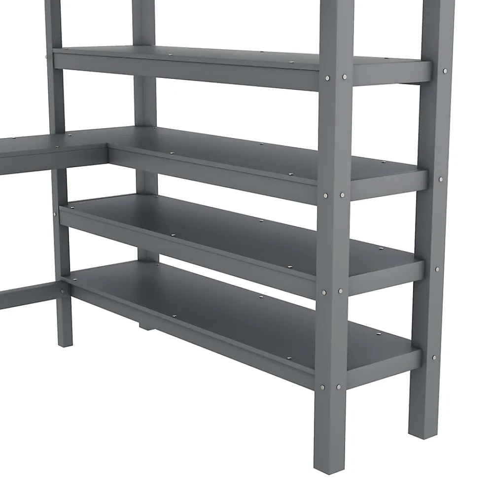Okwish Lit Mezzanine 140 x 200 cm - Lit enfant avec Bureau et Rangements - Pin + MDF - Sans Matelas - Gris* Lit Mezzanine