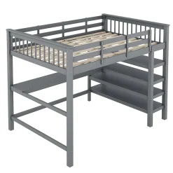 Okwish Lit Mezzanine 140 x 200 cm - Lit enfant avec Bureau et Rangements - Pin + MDF - Sans Matelas - Gris* Lit Mezzanine