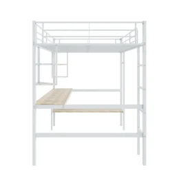 Lit Mezzanine 90 x 200 cm - Lit avec Bureau et Étagères - Métal + MDF - Sans Matelas - Blanc><noscript><img width=