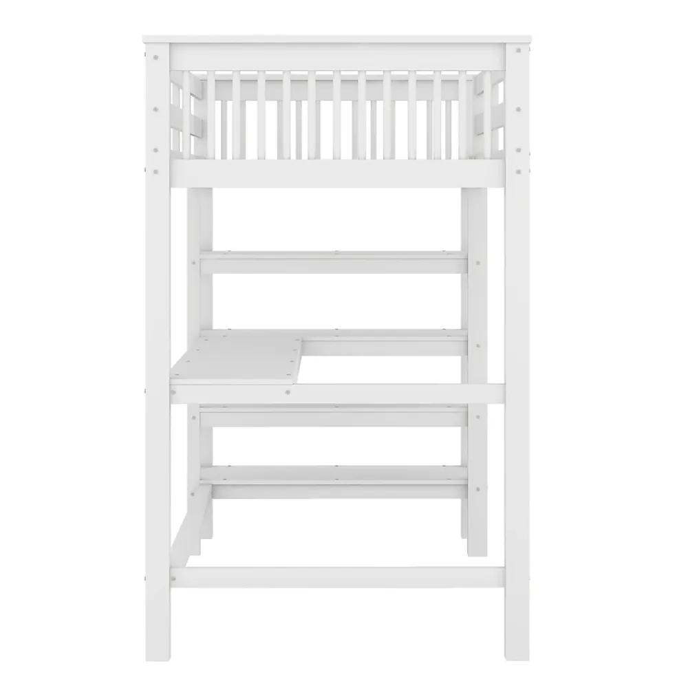Generique Lit Mezzanine 90 x 200 cm - Lit enfant avec Bureau et Rangements - Pin + MDF - Sans Matelas - Blanc* Lit Mezzanine