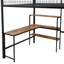 Okwish Lit Mezzanine 140 x 200 cm - Lit avec Bureau et Étagères - Métal + MDF - Sans Matelas - Noir* Lit Mezzanine