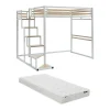 Lit mezzanine 140 x 200 cm - Métal et MDF - Blanc + Matelas - JOGUI>Vente-unique Sale