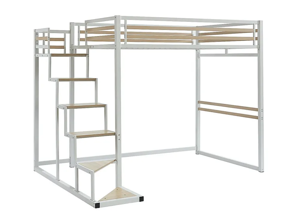 Lit mezzanine 140 x 200 cm - Métal et MDF - Blanc + Matelas - JOGUI>Vente-unique Sale