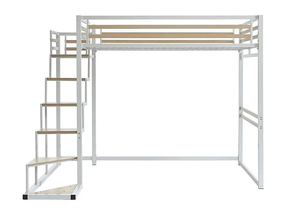 Lit mezzanine 140 x 200 cm - Métal et MDF - Blanc + Matelas - JOGUI>Vente-unique Sale