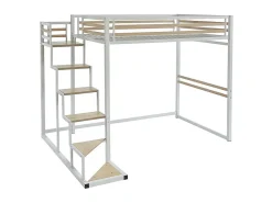 Lit mezzanine 140 x 200 cm - Métal et MDF - Blanc + Matelas - JOGUI><noscript><img width=