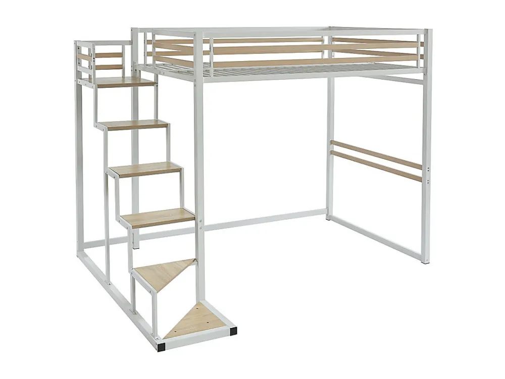 Lit mezzanine 140 x 200 cm - Métal et MDF - Blanc + Matelas - JOGUI>Vente-unique Sale