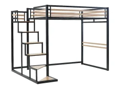 Vente-unique Lit mezzanine 140 x 200 cm - Métal et MDF - Noir et naturel - JOGUI* Lit Mezzanine