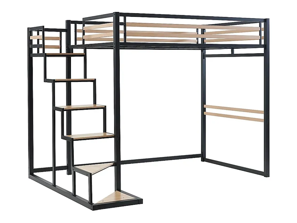Vente-unique Lit mezzanine 140 x 200 cm - Métal et MDF - Noir et naturel - JOGUI* Lit Mezzanine
