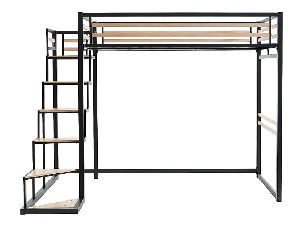 Vente-unique Lit mezzanine 140 x 200 cm - Métal et MDF - Noir et naturel - JOGUI* Lit Mezzanine