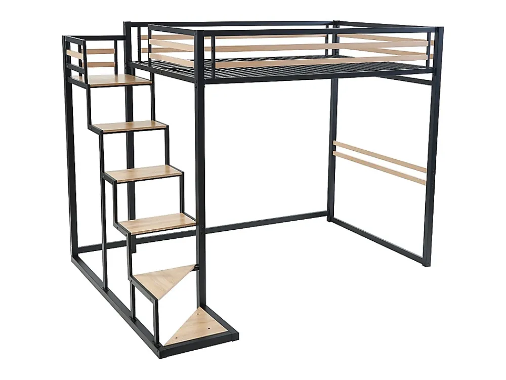Vente-unique Lit mezzanine 140 x 200 cm - Métal et MDF - Noir et naturel - JOGUI* Lit Mezzanine
