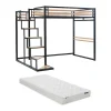 Lit mezzanine 140 x 200 cm - Métal et MDF - Noir et naturel + Matelas - JOGUI>Vente-unique New