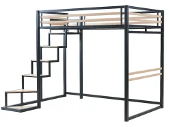 Lit mezzanine 140 x 200 cm - Métal et MDF - Noir et naturel + Matelas - JOGUI><noscript><img width=