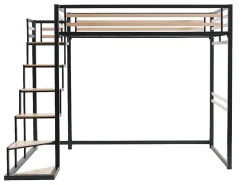 Lit mezzanine 140 x 200 cm - Métal et MDF - Noir et naturel + Matelas - JOGUI><noscript><img width=