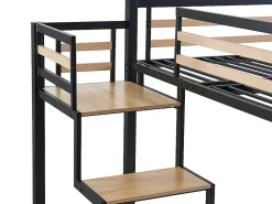 Lit mezzanine 140 x 200 cm - Métal et MDF - Noir et naturel + Matelas - JOGUI><noscript><img width=