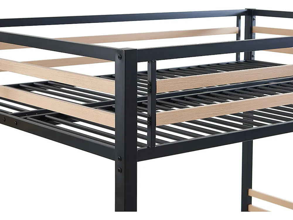 Lit mezzanine 140 x 200 cm - Métal et MDF - Noir et naturel + Matelas - JOGUI>Vente-unique New