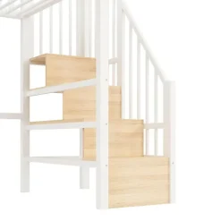 ModernLuxe Lit mezzanine 90 x 200 cm - Structure en fer - Éclairage LED - Escalier - Blanc (matelas non inclus)* Lit Mezzanine