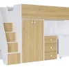 Lit mezzanine 90 x 190 cm avec armoire et bureau - Blanc et naturel - LANILATO>Vente-unique New