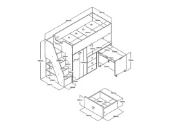 Lit mezzanine 90 x 190 cm avec armoire et bureau - Blanc et naturel - LANILATO><noscript><img width=