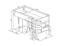 Lit mezzanine 90 x 200 cm avec armoire et bureau - Bleu et blanc + matelas - NICOLAS><noscript><img width=