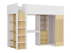 Lit mezzanine 90 x 190 cm avec bureau et penderie - Coloris : Blanc et naturel - LORINTI><noscript><img width=