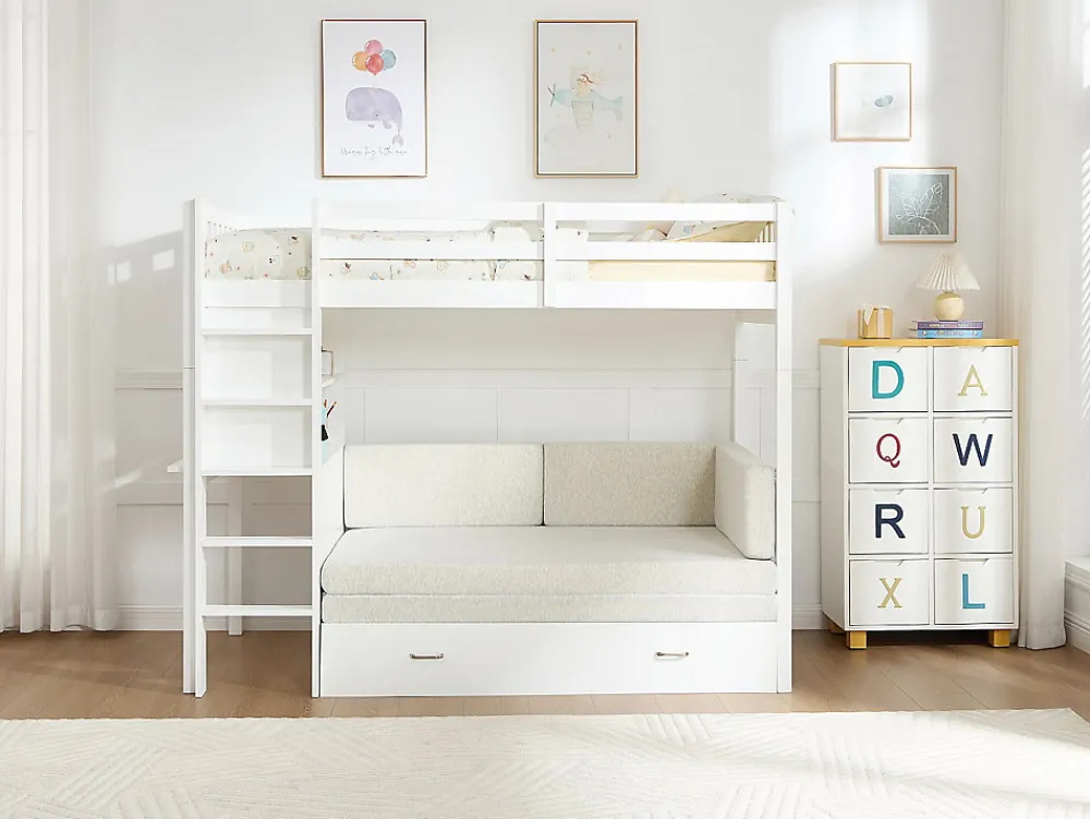 Lit mezzanine 90 X 190 cm avec sofa convertible - Pin et MDF - Blanc - ORPELIA>Vente-unique Hot