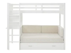 Lit mezzanine 90 X 190 cm avec sofa convertible - Pin et MDF - Blanc - ORPELIA><noscript><img width=