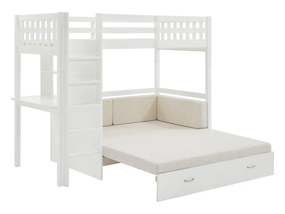 Lit mezzanine 90 X 190 cm avec sofa convertible - Pin et MDF - Blanc - ORPELIA>Vente-unique Hot