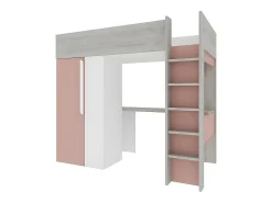 Lit mezzanine 90 x 200 cm avec armoire et bureau - Rose et blanc - NICOLAS><noscript><img width=