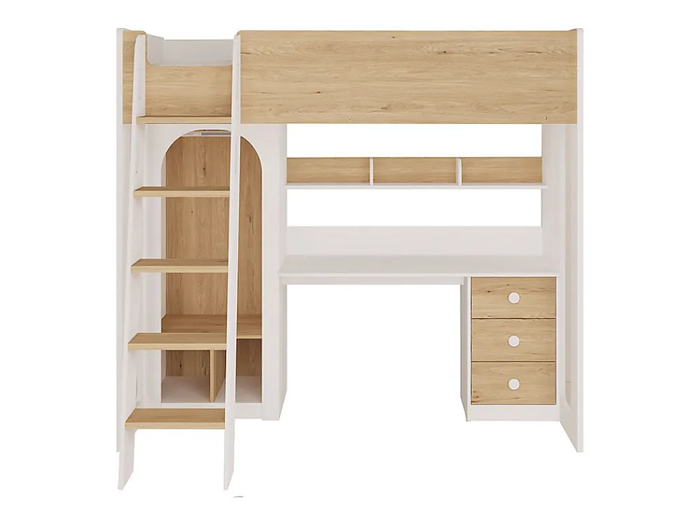 Lit mezzanine 90 x 190 cm avec penderie et bureau - Coloris : Naturel et blanc - ALVENOU>Vente-unique Sale