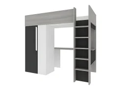 Lit mezzanine 90 x 200 cm avec armoire et bureau - Anthracite et blanc - NICOLAS II><noscript><img width=