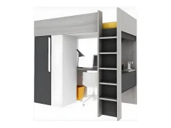 Lit mezzanine 90 x 200 cm avec armoire et bureau - Anthracite et blanc - NICOLAS II><noscript><img width=