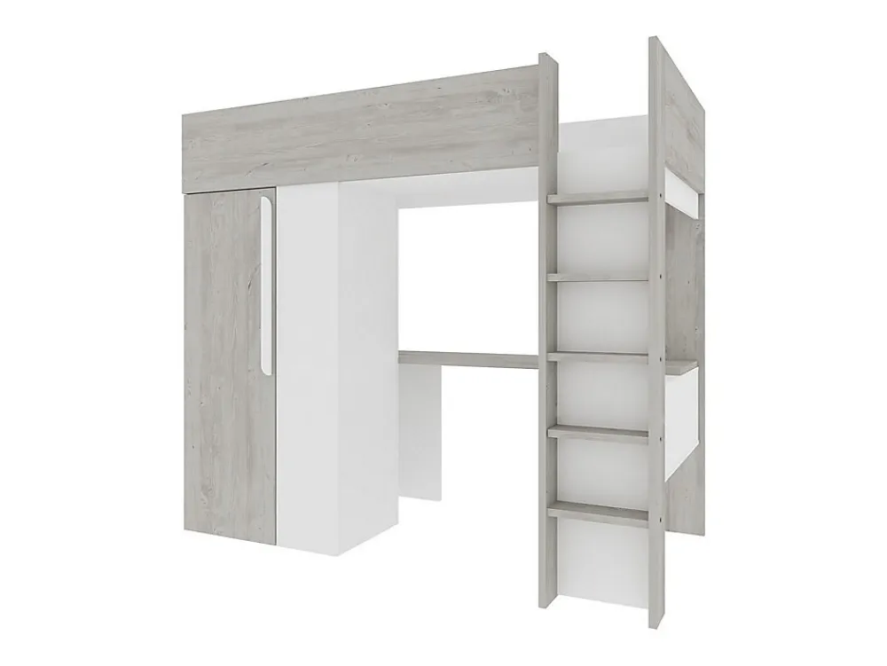 Lit mezzanine 90 x 200 cm avec armoire et bureau - Naturel grisé et blanc - NICOLAS>Vente-unique New