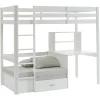 Lit mezzanine 90 x 200 cm avec bureau, sofa convertible et rangements - Pin et MDF - Blanc - GOLIATH III>Vente-unique Best
