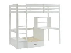 Lit mezzanine 90 x 200 cm avec bureau, sofa convertible et rangements - Pin et MDF - Blanc - GOLIATH III><noscript><img width=