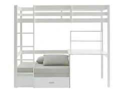 Lit mezzanine 90 x 200 cm avec bureau, sofa convertible et rangements - Pin et MDF - Blanc - GOLIATH III><noscript><img width=