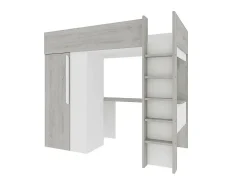 Lit mezzanine 90 x 200 cm avec armoire et bureau - Naturel grisé et blanc + Matelas - NICOLAS><noscript><img width=