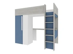 Lit mezzanine 90 x 200 cm avec armoire et bureau - Bleu et blanc - NICOLAS>Vente-unique Online