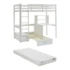 Lit mezzanine 90 x 200 cm avec bureau, sofa convertible et rangements - Pin massif - Blanchi + Matelas - GOLIATH III>Vente-unique