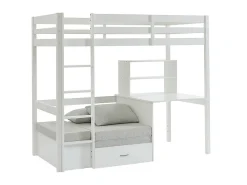 Lit mezzanine 90 x 200 cm avec bureau, sofa convertible et rangements - Pin massif - Blanchi + Matelas - GOLIATH III><noscript><img width=