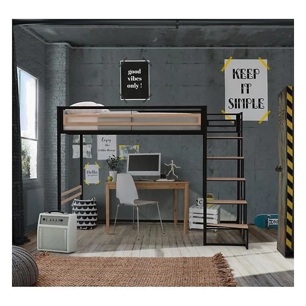 Lit mezzanine - 140x190 cm - Métal - Noir - Sommier inclus - LEON>Generic New