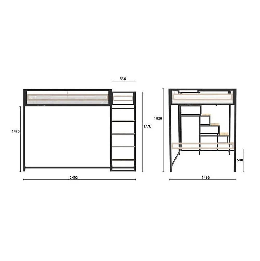 Lit mezzanine - 140x190 cm - Métal - Noir - Sommier inclus - LEON>Generic New