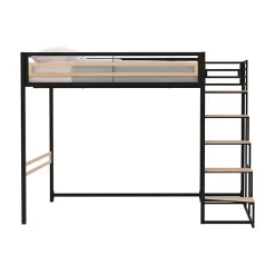 Lit mezzanine - 140x190 cm - Métal - Noir - Sommier inclus - LEON><noscript><img width=