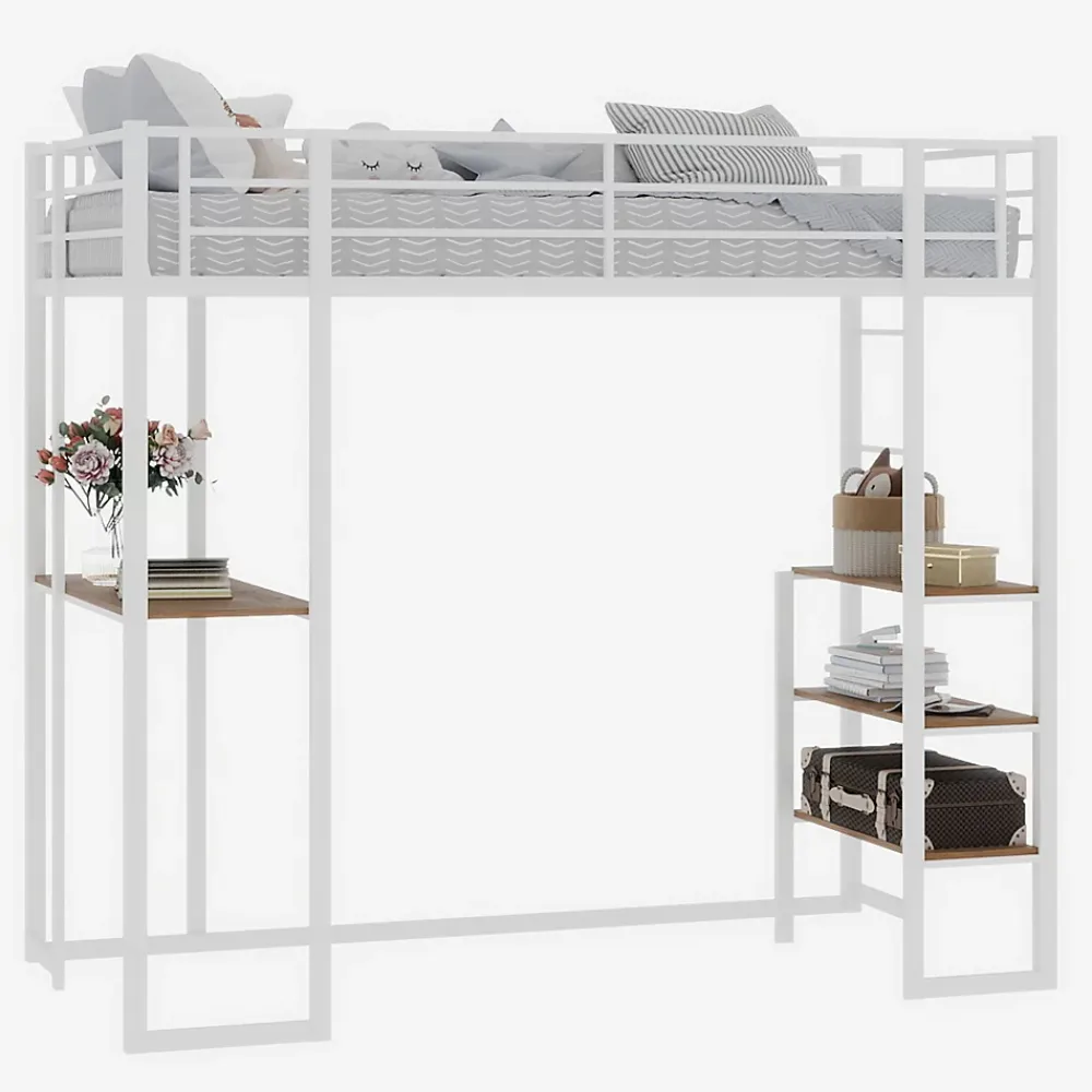 Okwish Lit Mezzanine Ado 90x190 cm - avec Bureau et Échelle Montable Gauche Droite, Garde-Corps, Structure en Métal, sans Matelas, Blanc* Lit Mezzanine
