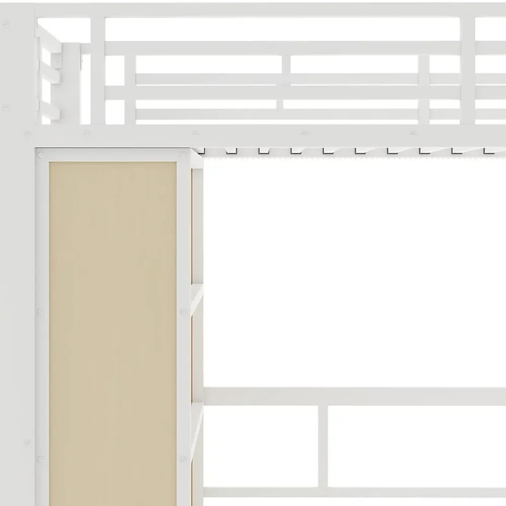 Okwish Lit Mezzanine Ado 90x200 cm - avec LED Intégrée, Bureau et Compartiment de Rangement - Escalier de Rangement - Métal + MDF - Blanc* Lit Mezzanine