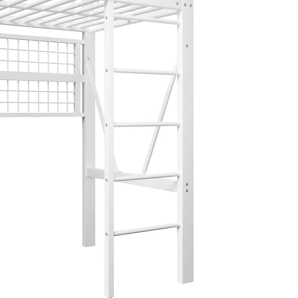 Lit Mezzanine Ado 90x200 cm - LED Intégrée, Étagères et Rangements avec Portant Vêtements, Structure Métal/MDF, Blanc>Okwish Discount
