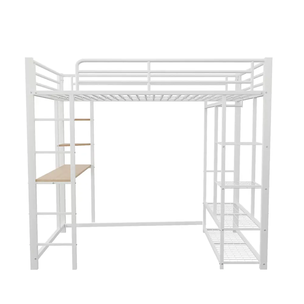 Okwish Lit mezzanine ado 90x200 cm avec bureau intégré, échelle et rangement pratique - structure métal et MDF robuste blanc* Lit Mezzanine