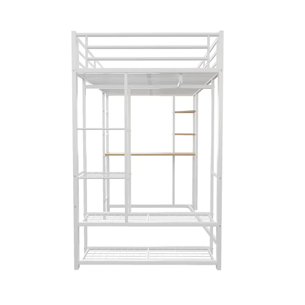 Okwish Lit mezzanine ado 90x200 cm avec bureau intégré, échelle et rangement pratique - structure métal et MDF robuste blanc* Lit Mezzanine